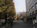  慶應大学　三田キャンパス　西校舎前から見た大学院校舎、図書館新館 