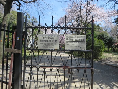桜が満開の飛鳥山公園　旧渋沢庭園　入口
