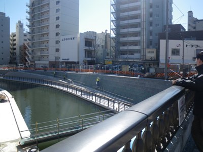 言問通り 東武橋 遊歩道建設中の北十間川
