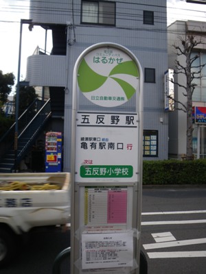 伊勢崎線線路沿いの道 足立区コミュニティバス はるかぜ 五反野駅バス停