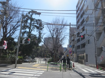 東郷通り 東郷公園前交差点角で東郷公園へ