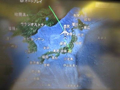 日本海を北上する搭乗機