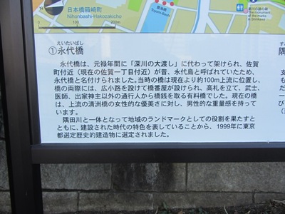 隅田川テラス(東岸) 永代橋西詰の案内板
